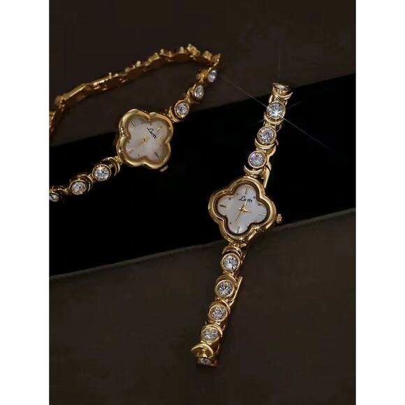 Gold Four Clover Shaped Women’s Elegant Dainty Watch Luxury Bracelet main image 5